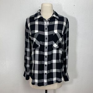 Sanctuary Womans Blouse Small Black White Checks Rayon Long Sleeves Hip-Hop Boho